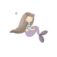 Cute cartoon little mermaid. Siren. Sea theme.