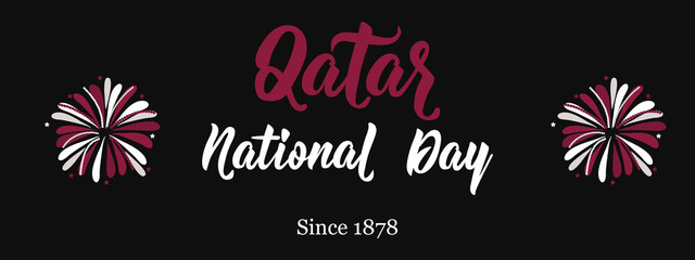 Qatar national day on 18-th december. With national flag and Silhouette of the City
