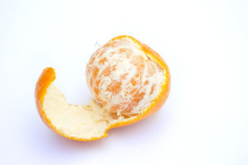 Fototapeta na wymiar Peeled mandarin, mandarin on a white background