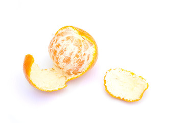 Peeled mandarin, mandarin on a white background