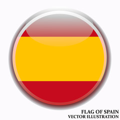 Obraz premium Happy Spain day background. Bright background with flag of Spain. Bright button with flag. Vector illustration.