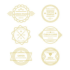 Assorted circle line vintage retro badges and labels collection - Gold like color on white background