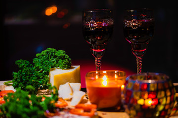 Vegetarian dinner for lovers with red wine, paprika and parmazan.jpg
