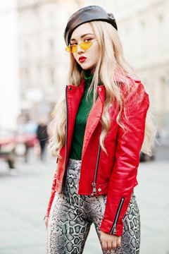 Outdoor fashion portrait of young 