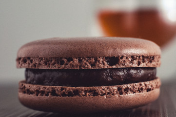 Chocolate macarons close-up photo