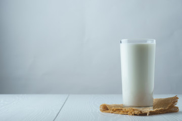 Glass of milk on white background