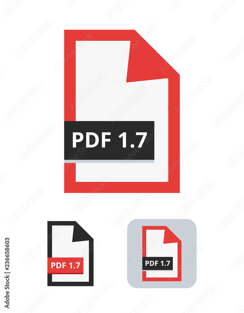 Fototapete pdf file version 1.7 flat vector icon. pdf format supporting 3d graphic. symbol of the portable docu
