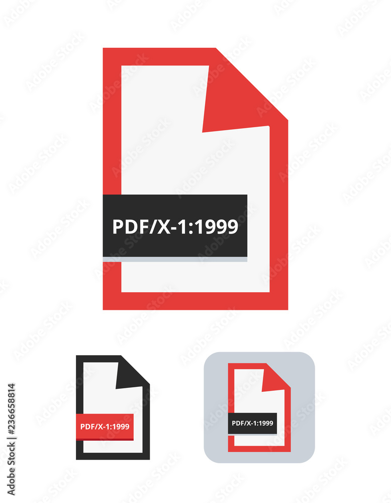 Poster pdf/x-1:1999 file flat vector icon. symbol of pdf/x-1 – the first iso standard for blind exchange of