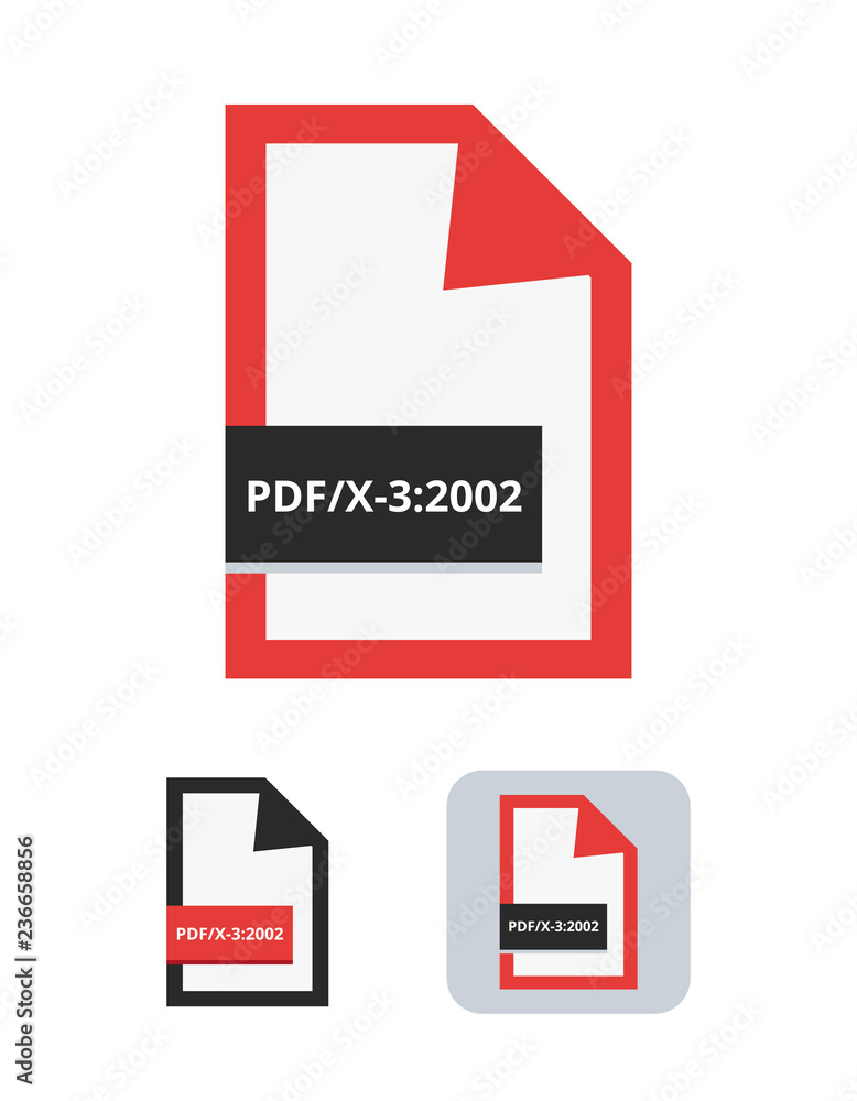 Poster pdf/x-3:2002 file flat vector icon. symbol of pdf/x-3 iso standard for graphics exchange between gra