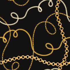 Golden Chains Seamless Pattern. Fashion Background of Gold Links. Fabric Design with Jewelry Chain for Textile, Wallpaper. Vector illustration