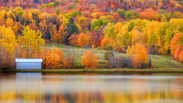Scenic autumn landscape and reflection