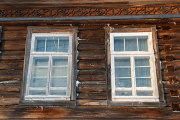 wooden window in winte