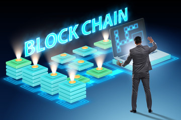 Young businessman in innovative blockchain concept