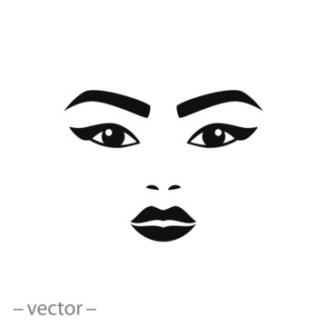 woman's face, eyes, eyebrows, lips, vector icon
