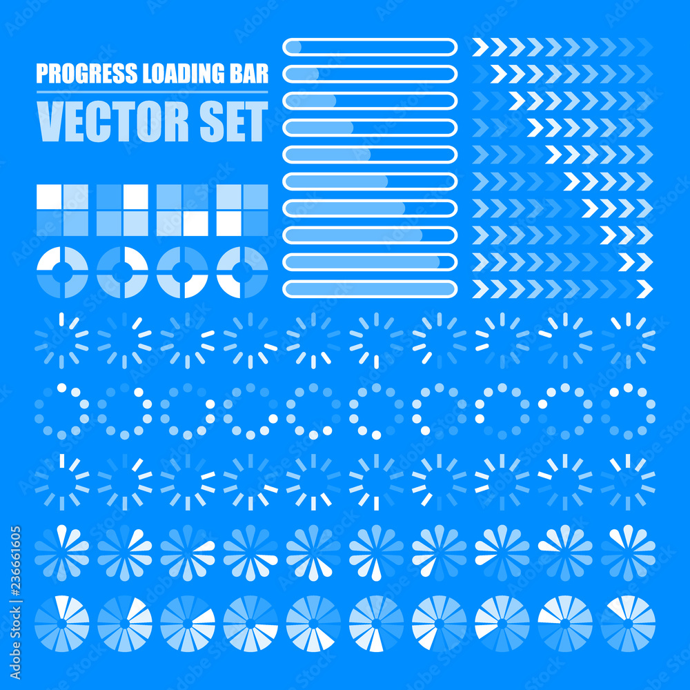 Poster progress loading bar. set of indicators. download progress, web design template, interface upload. v