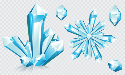 Vector collection of blue ice crystals 
