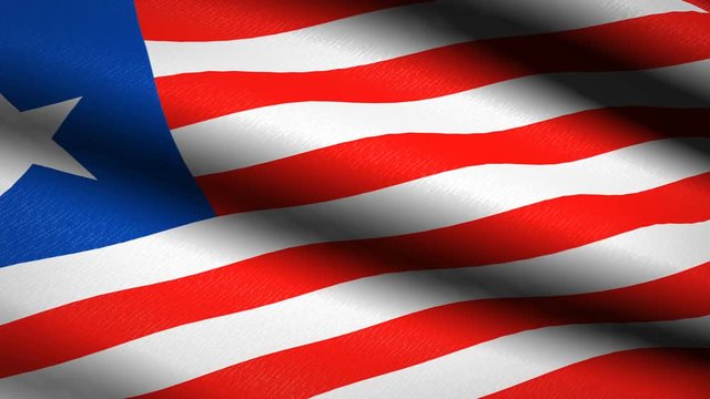 Liberia Flag Waving Textile Textured Background. Seamless Loop Animation. Full Screen. Slow motion. 4K Video Footage