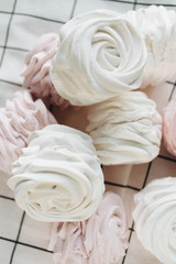 Delicious sweet white and pink marshmallows