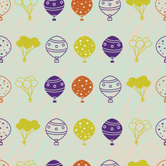 Vector balloons with pastel texture background seamless repeat pattern. Great for holiday season for wallpaper, gift wrapper, scrapbooking and fabric projects.