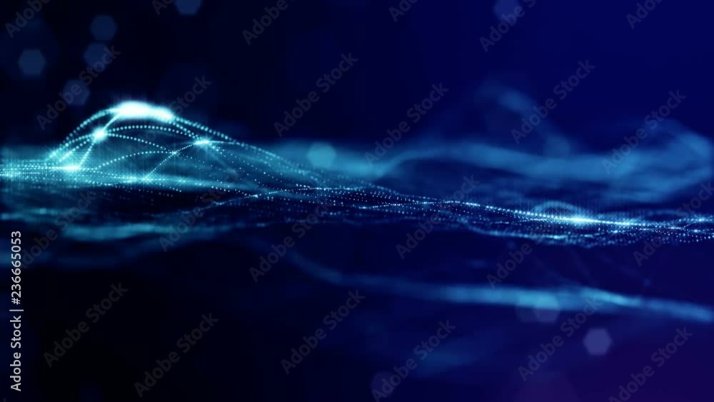 Poster luminous particles like christmas lights hanging in the air, flying and forming abstract shapes and 