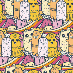 Funny doodle monsters seamless pattern for prints, designs and coloring books