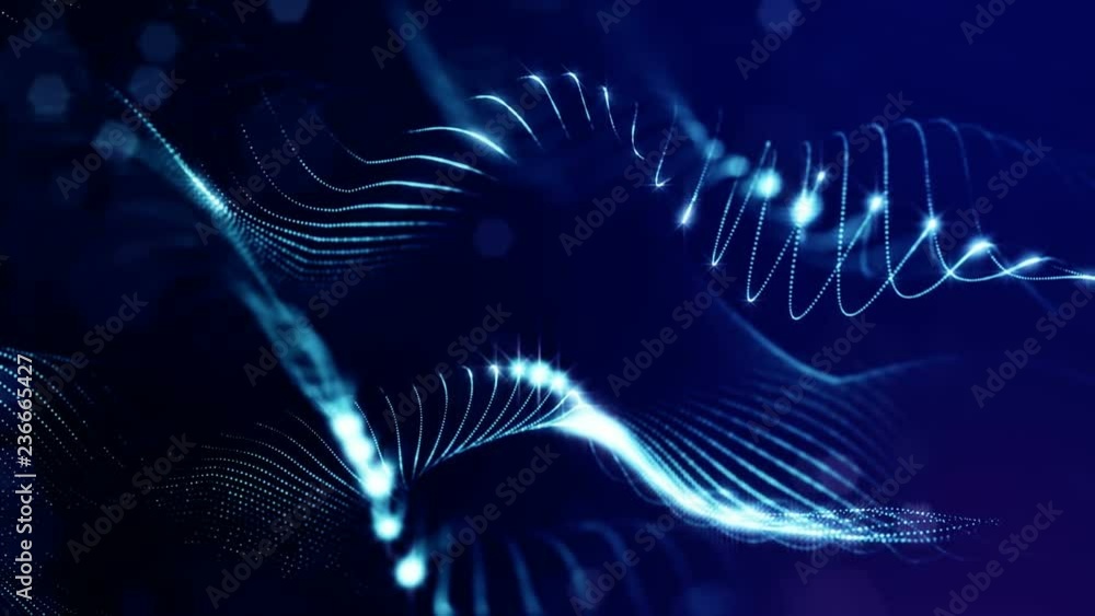 Poster luminous particles like christmas lights hanging in the air, flying and forming abstract shapes and 