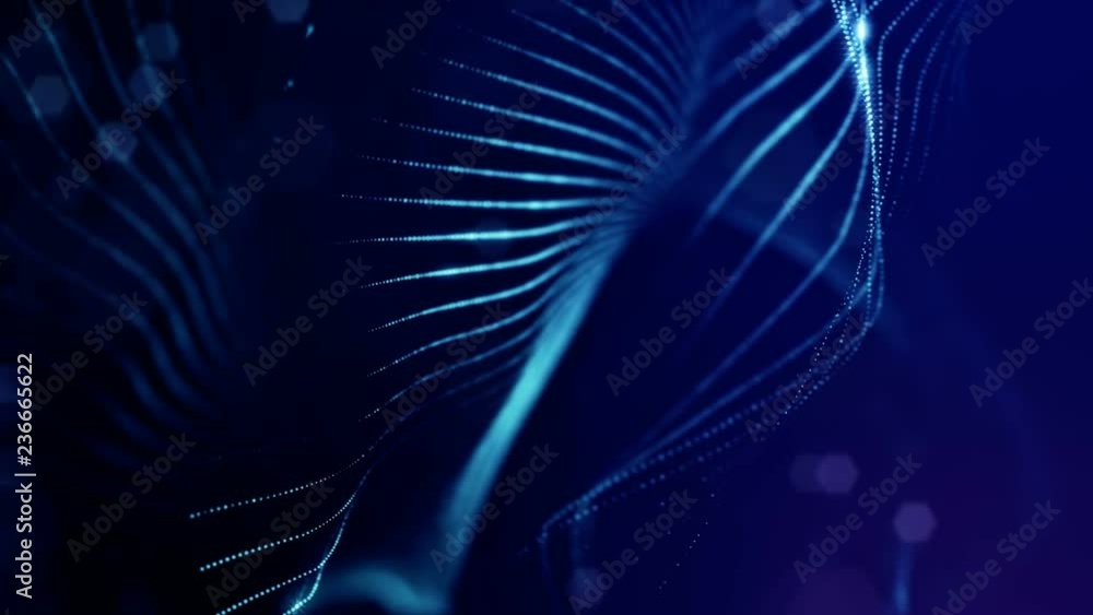 Poster luminous particles like christmas lights hanging in the air, flying and forming abstract shapes and 