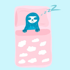 Cartoon cute blue sloth sleeping
