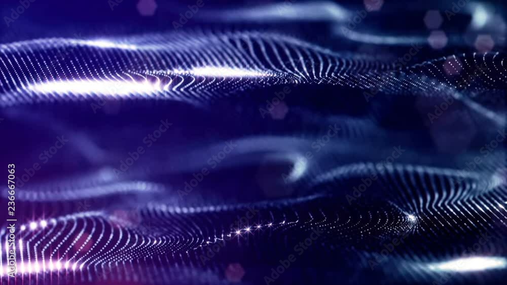 Poster luminous particles like christmas lights hanging in the air, flying and forming abstract shapes and 