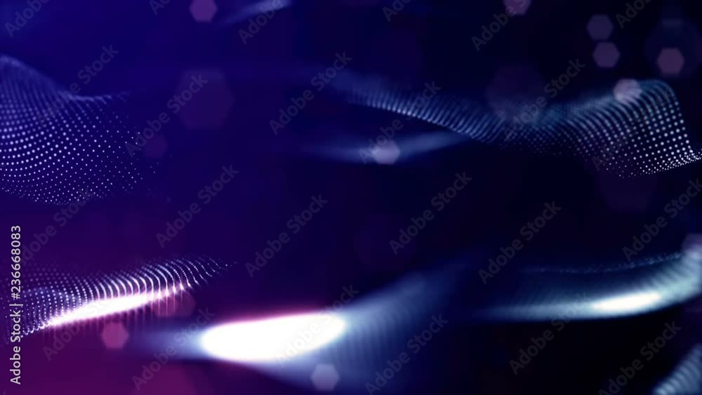 Poster luminous particles like christmas lights hanging in the air, flying and forming abstract shapes and 