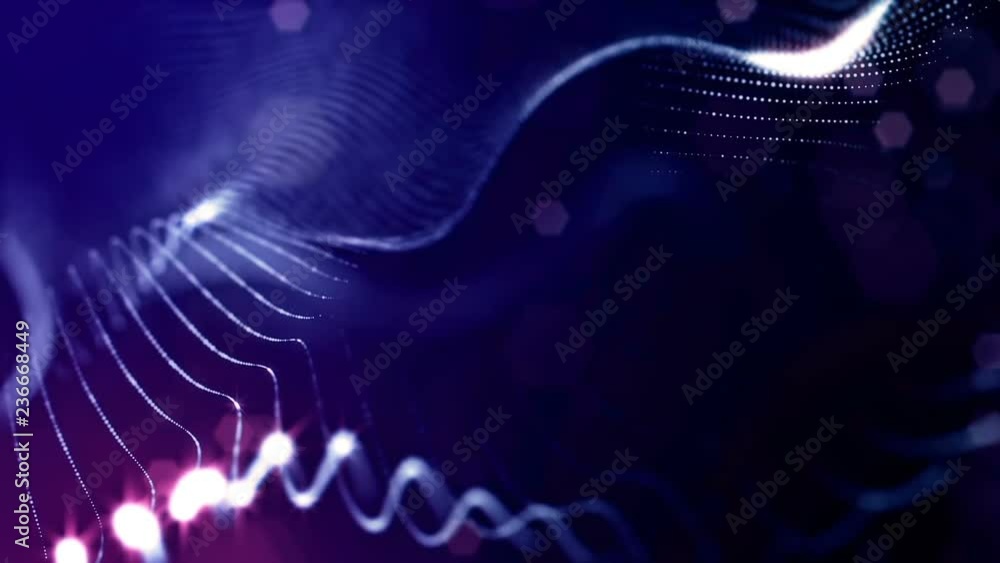 Poster luminous particles like christmas lights hanging in the air, flying and forming abstract shapes and 