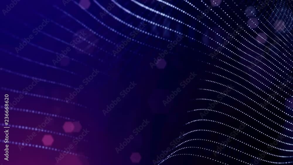 Poster luminous particles like christmas lights hanging in the air, flying and forming abstract shapes and 
