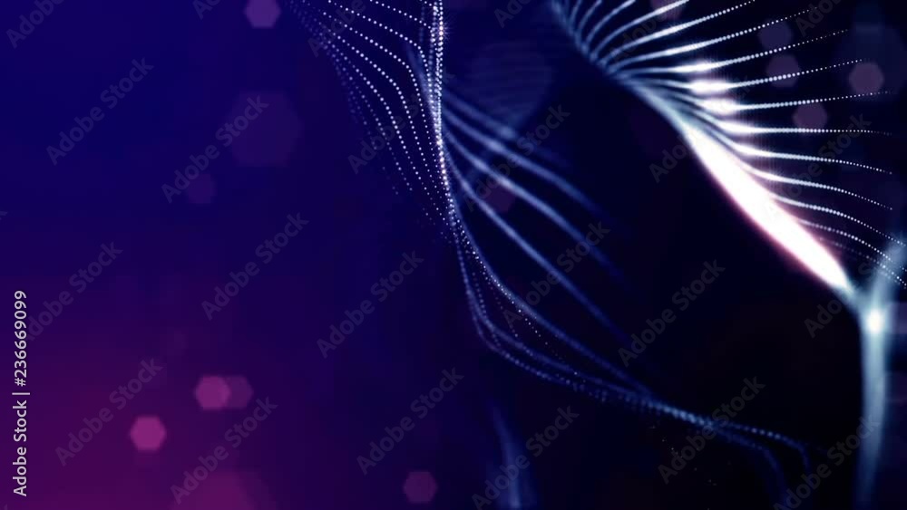 Poster luminous particles like christmas lights hanging in the air, flying and forming abstract shapes and 