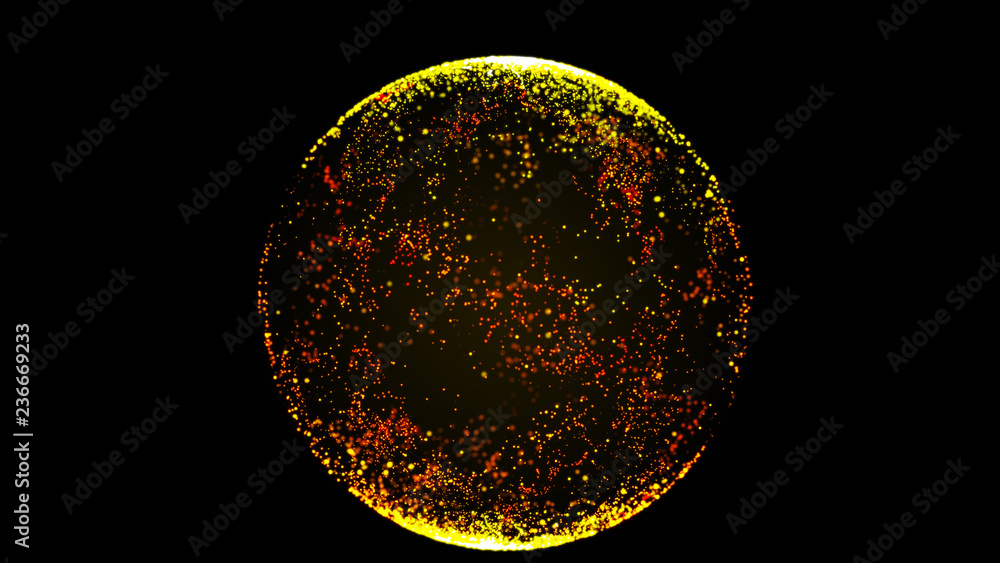 Poster Abstract sphere in outer space. Futuristic globalization interface. Digital spherical hologram. 3d rendering.