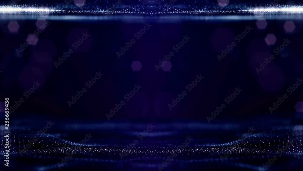 Poster luminous particles like christmas lights hanging in the air, flying and forming abstract shapes and 