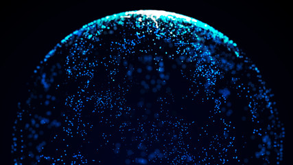 Abstract sphere in outer space. Futuristic globalization interface. Digital spherical hologram. 3d rendering.