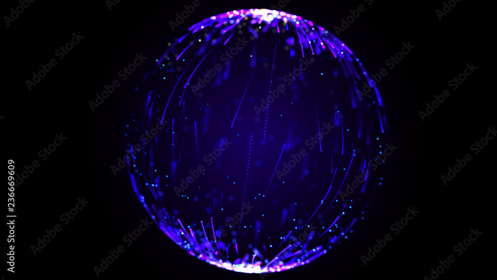 Poster abstract sphere in outer space. futuristic globalization interface. digital spherical hologram. 3d r