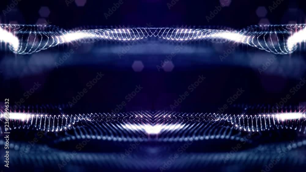Poster luminous particles like christmas lights hanging in the air, flying and forming abstract shapes and 