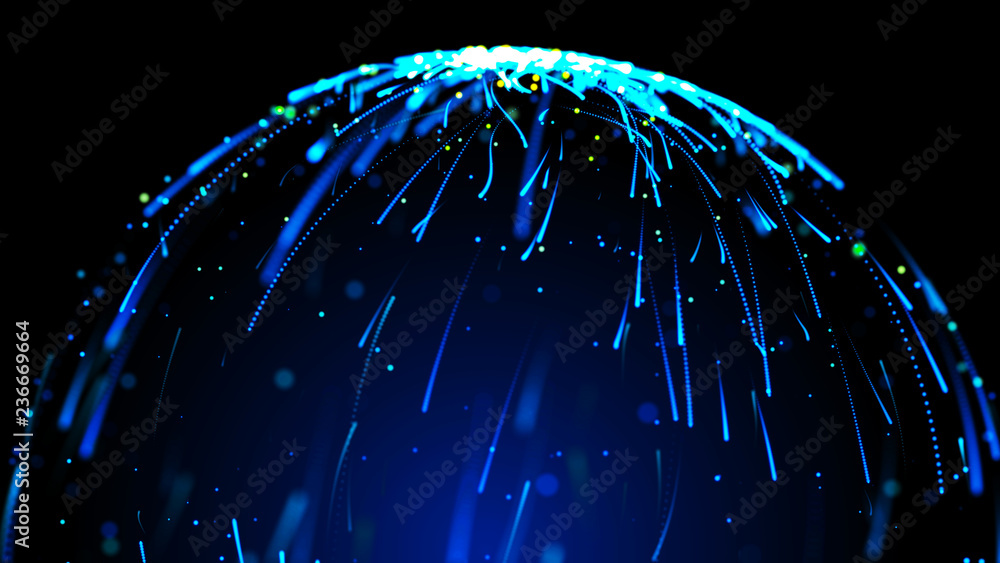 Poster abstract sphere in outer space. futuristic globalization interface. digital spherical hologram. 3d r