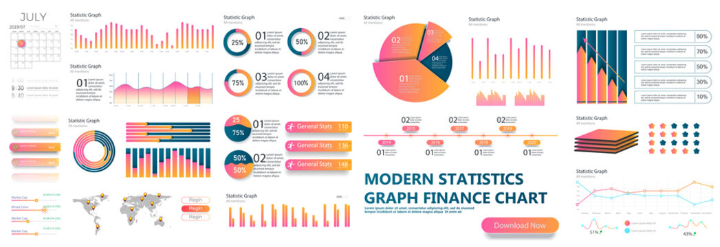 Presentation Template design. Business data graphs. Vector financial and marketing charts.