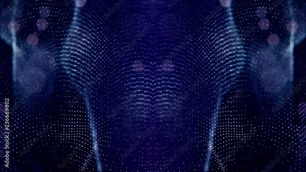 Poster luminous particles like christmas lights hanging in the air, flying and forming abstract shapes and 