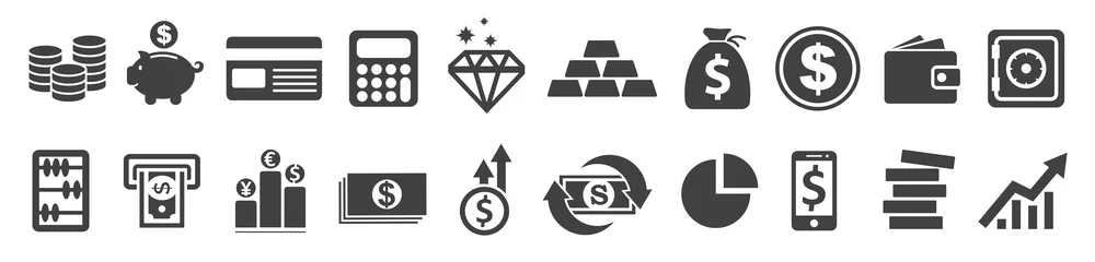 Fotobehang Set Flat Business Icons, money signs - stock vector © dlyastokiv