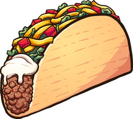 American style cartoon taco. Vector clip art illustration with simple gradients. All in a single layer. - obrazy, fototapety, plakaty