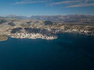 Mediterranean  city of saranda albania from above aerial view
