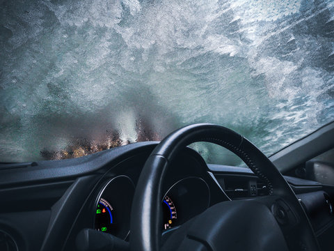 Frozen Car Glass Icy Background Automobile Interior Frosted