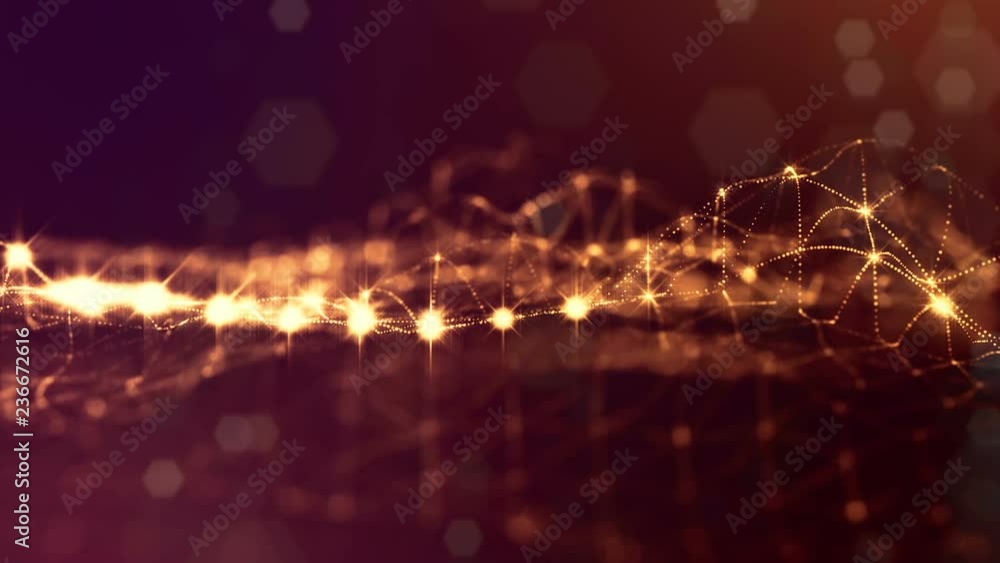 Poster luminous particles like christmas lights hanging in the air, flying and forming abstract shapes and 