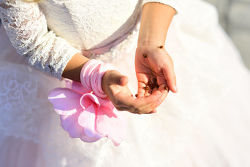 Bridesmaid. Pretty girl in a white dress. Ladybug and accessories for girls. Love for nature and insects. Teen fashion. Little lady.