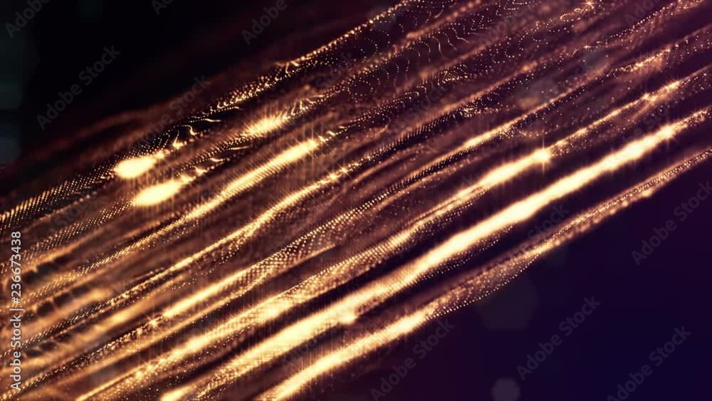 Poster luminous particles like christmas lights hanging in the air, flying and forming abstract shapes and 