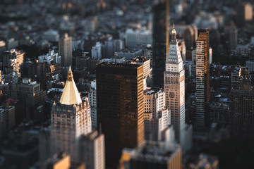 New York city skyline with urban skyscrapers at sunset, NYC USA