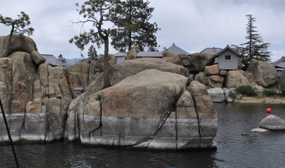 Waterline Marks on the Rocks in the Lake